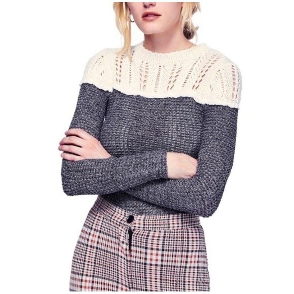 Free People Women's Medium Snowflake Two Tone Colorblock Knit Sweater Boho
